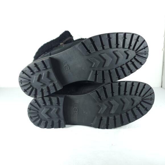 UGG Women's Fraser US7 Black Leather Lace Up Waterproof Mid Calf Shearling Boots - Picture 9 of 16